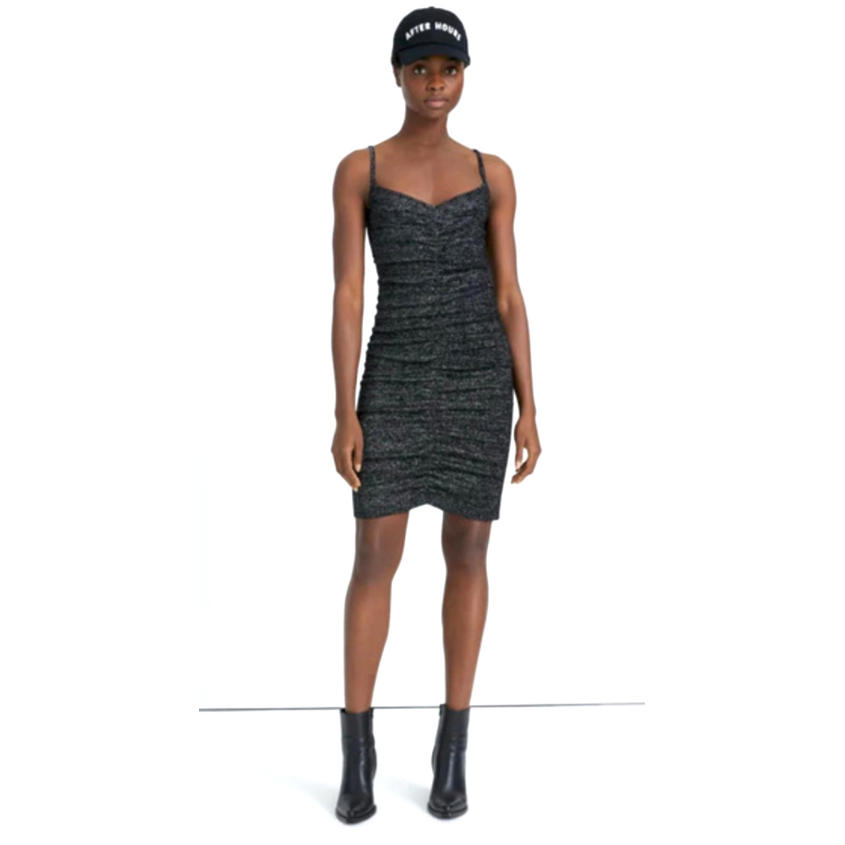 7 For All Mankind Ruched Slip Dress - Black Metallic, Size Xs Msrp $248